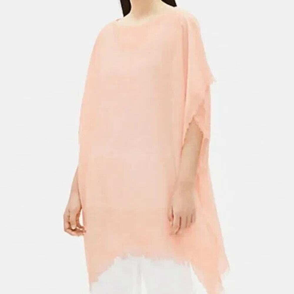 Eileen Fisher Linen Blend Peach Poncho Top One Size Raw Edge Layer Blouse New